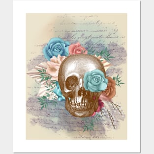 Blue Rose Boho Skull Posters and Art